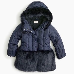 New! Crewcuts blue puffer coat with faux fur trim. Size 8.